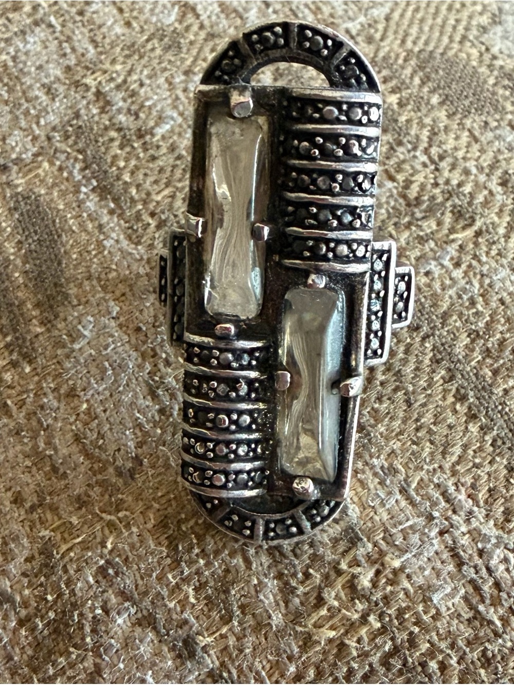 Marcasite Statement Ring with clear quartz stones size like new